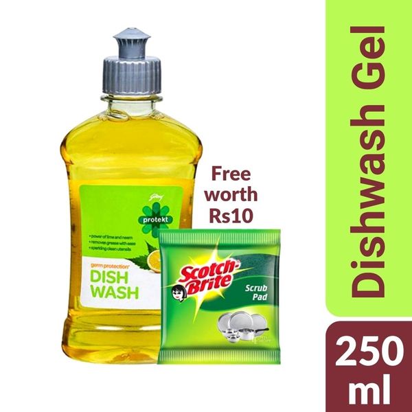 Godrej Protekt Dish Wash Liquid Gel Lime - 250ml Bottle
