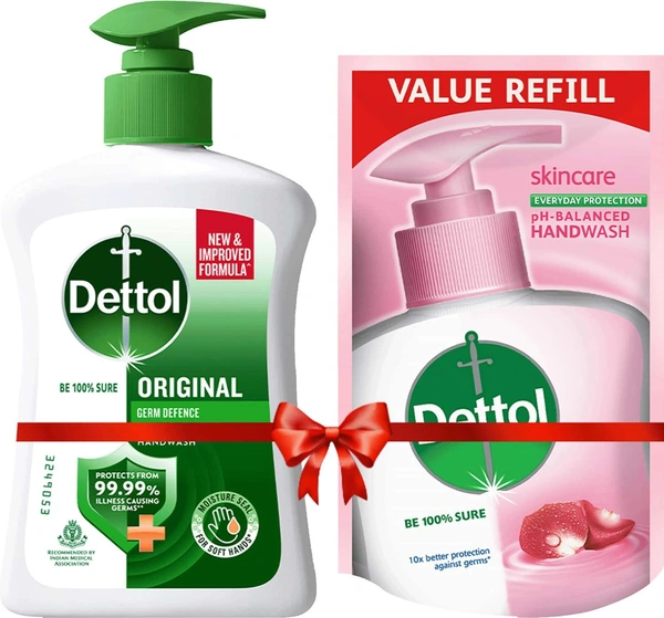 Dettol Handwash Original 200ml.Pump + Skin Care Refill 175ml.