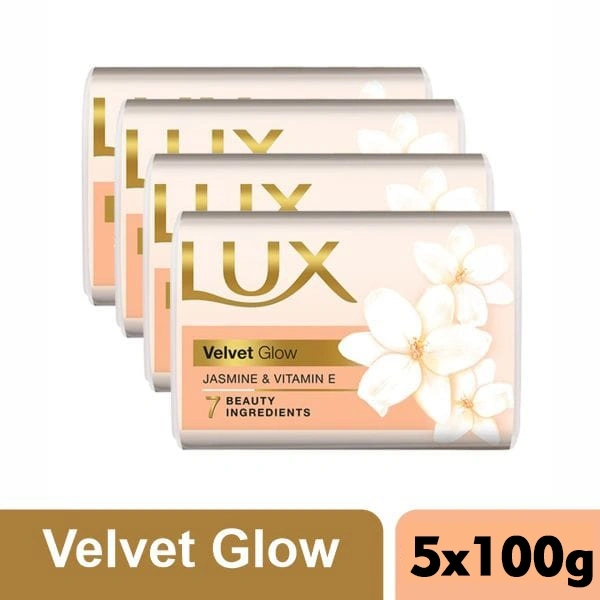HUL Lux Velvet Glow Bath Soap - Jasmine & Vitamin E, For Glowing Skin, 100gm.(5 Pcs Set)