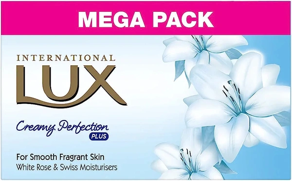 LUX International Creamy Perfection Plus For Smooth Fragrant Skin with White Rose And Swiss Moisturizer bathing Soap | For Glowing Skin | 500 g (4 x 125 g)