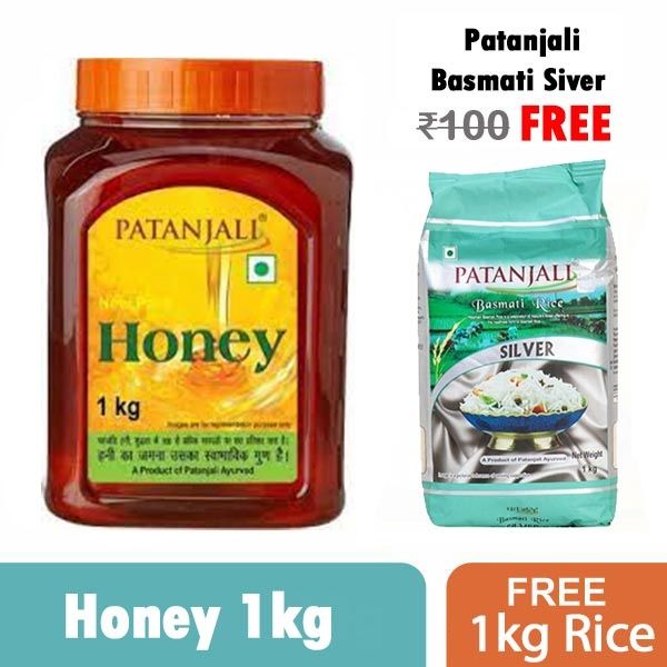 Patanjali Honey 1Kg +(1Kg. Patanjali Basmati Silver Rice Free Worth Rs 140)