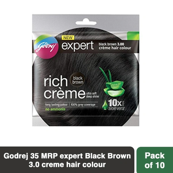 Godrej 40  MRP Expert Black Brown 3.0 Creme Hair Colour ( Pack Of 10 ) - Morocco Brown
