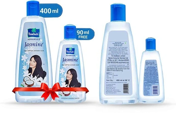 Parachute Advansed Jasmine Coconut Hair Oil For Shiny & Strong Hair 400ml + 90mlFree - OFFER PACK