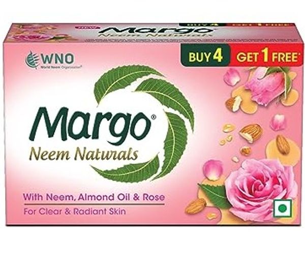 Margo Neem Naturals Soap | Enriched With Almond Oil & Rose  [100GM X 5]