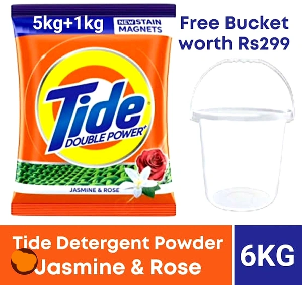 P&G Tide Plus with Extra Power Jasmine and Rose Detergent Washing Powder With Bucket Free - 1 Bucket Free, 6 Kg.