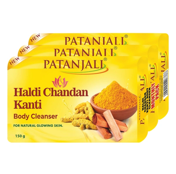 PATANJALI HALDI CHANDAN KANTI BODY CLEANSER MONTHLY PACK (150 G*3 PCS)