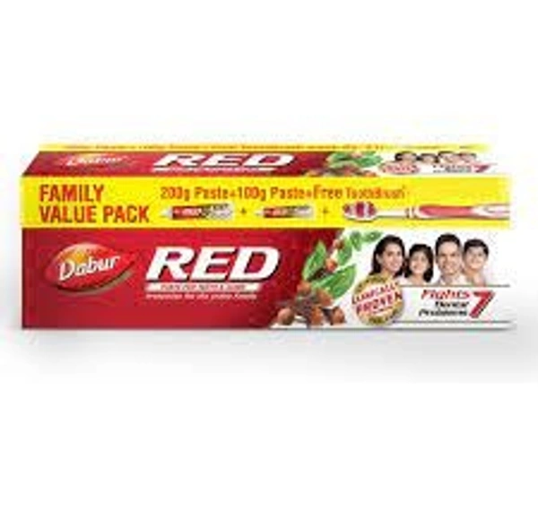 Dabur Red Toothpaste - 300g Family Pack with Toothbrush