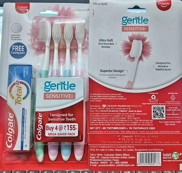 colgate Colgate Sensitive (Soft) Toothbrush (Pack of 4) Free Paste