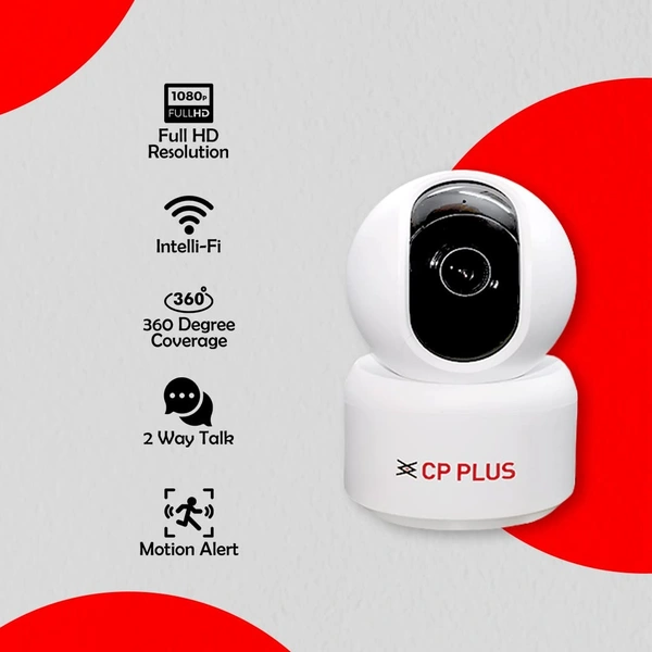 CP PLUS CP Plus 1080P Full HD Smart WiFi Camera |360° with Pan & Tilt | View and Talk | Motion Alert | Night Vision |SD Card (Up to 128 GB) |Alexa and Google Support | IR Distance 10 MTR | CP-E25A