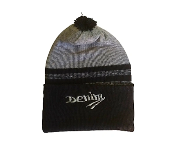 Denim Winter cap For Men - dark grey , medium 