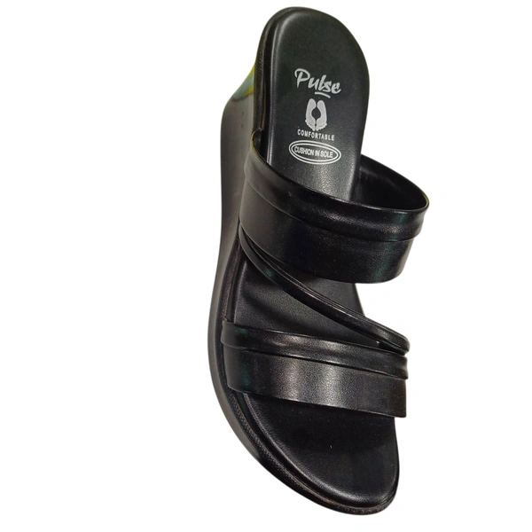 Pulse Women's Black Wedge Slip-On Sandals - Black, 37