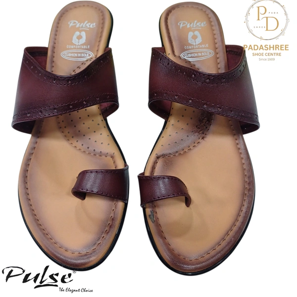 Pulse Elegant Leather Slip-On Sandals - Cherry, 38