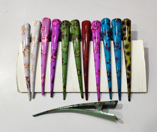 Glossy Look Printed Hair Clip-02 - Sky
