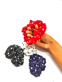 Printed Satin Hair Scrunchies-A1 - Persian Blue