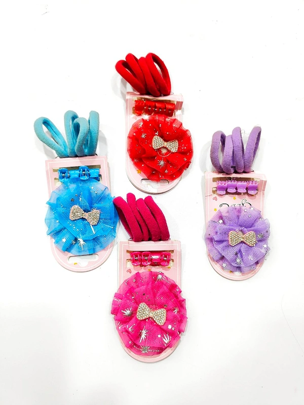 Combo Hair Clip & Rubber Band For Kids-A1 - Cerise