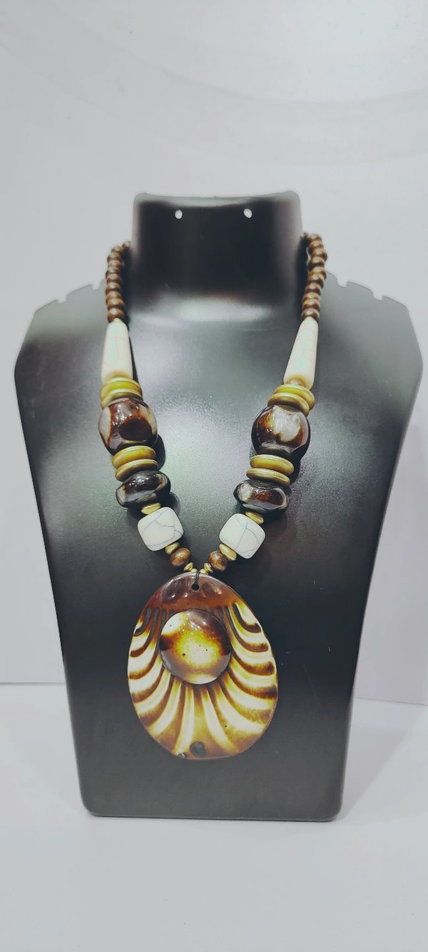 Hand Made Beads Ceramic Necklace-D1 - 1