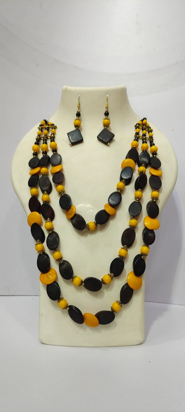 Three Lines Artificial Bone stone Necklace Set-D1 - 1