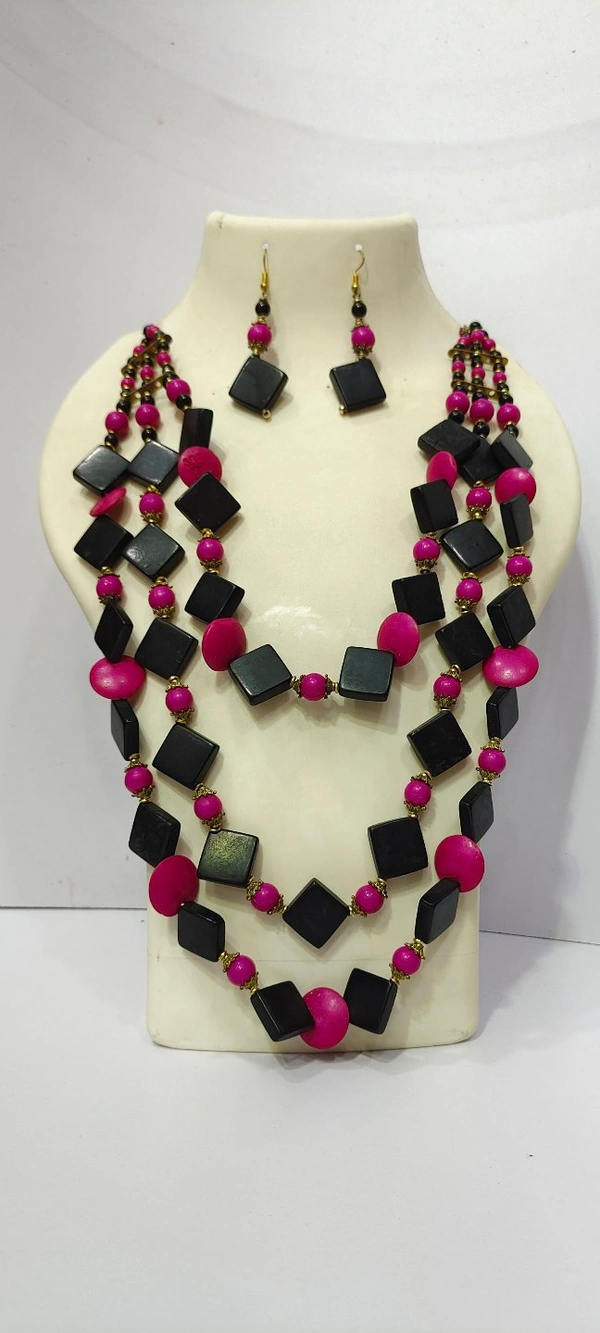 Three Lines Artificial Bone stone Necklace Set-D1 - 2
