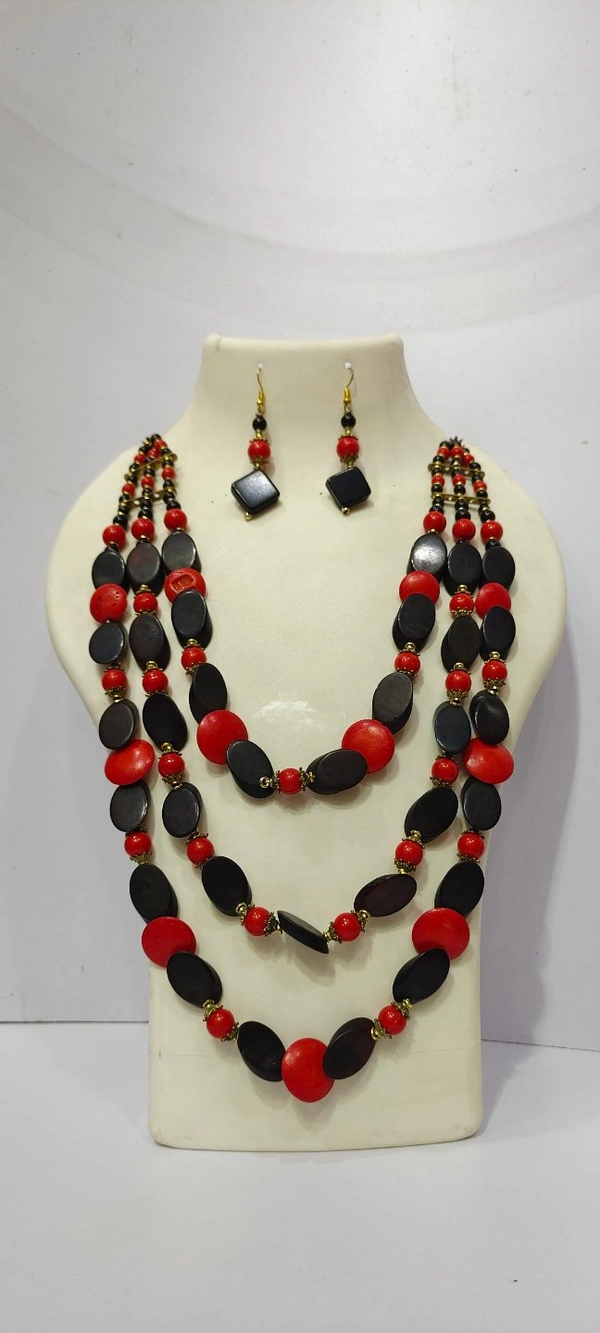Three Lines Artificial Bone stone Necklace Set-D1 - 3