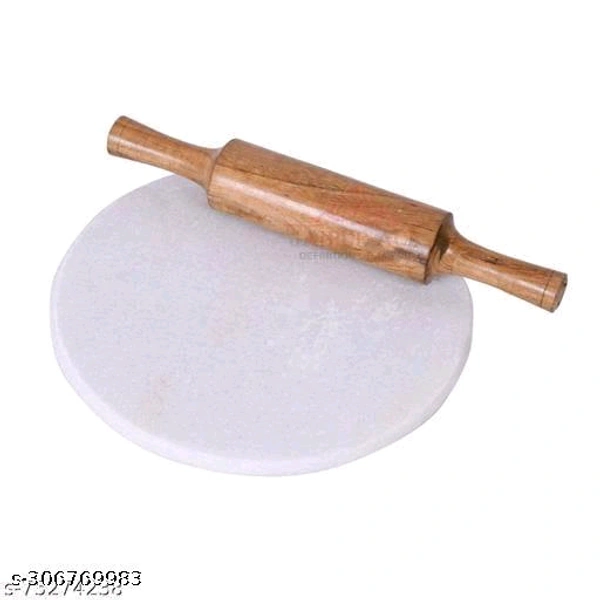 White Marble Chakla with Wooden Belan- MH01
