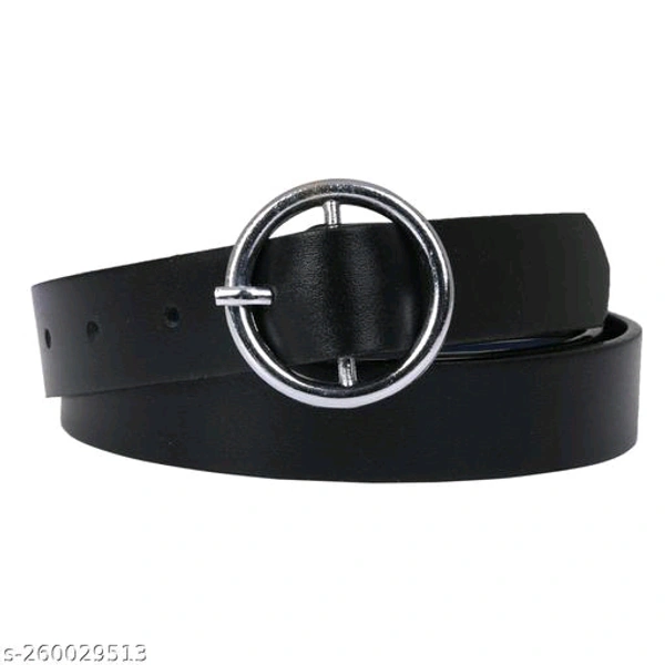 Women's PU Leather Black Belts For Fomal Casual Party Dress Silver O-Ring Buckle BB-63MH - 1, 32