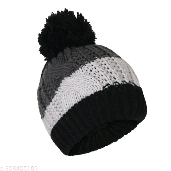 Cozy Hand-Knitted Women's Cap - 3 Color Shades & Pom Pom  BB-98MH - 2
