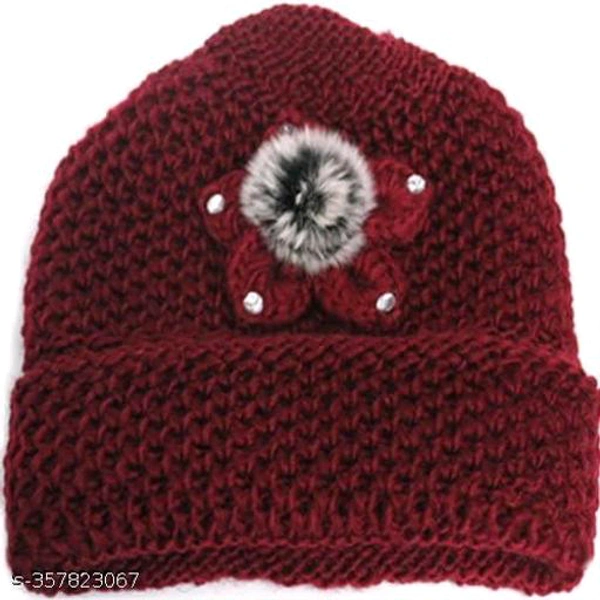 SYGA Winter Warm Hat Women Beautiful Wool Knitted Flowers Decorated Ears Beanie Hat for Adult(Black) BB-06MH - 2