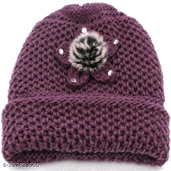 SYGA Winter Warm Hat Women Beautiful Wool Knitted Flowers Decorated Ears Beanie Hat for Adult(Black) BB-06MH - 3