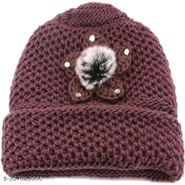 SYGA Winter Warm Hat Women Beautiful Wool Knitted Flowers Decorated Ears Beanie Hat for Adult(Black) BB-06MH - 4