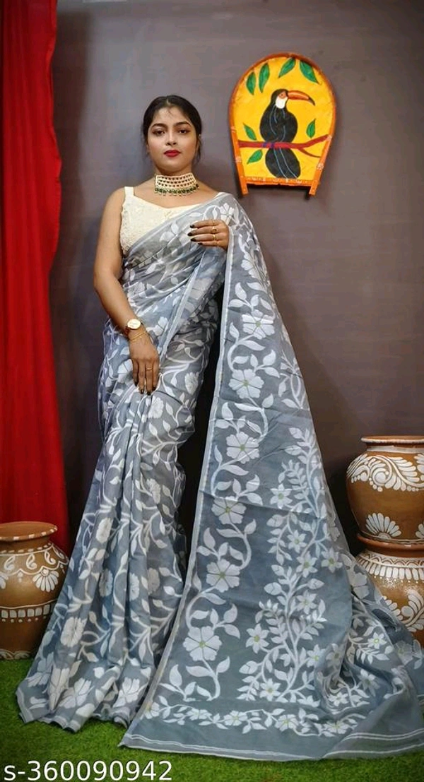 Floral Desine Soft Dhakai Jamdani Saree-MH07 - 1