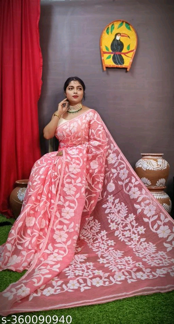 Floral Desine Soft Dhakai Jamdani Saree-MH07 - 4