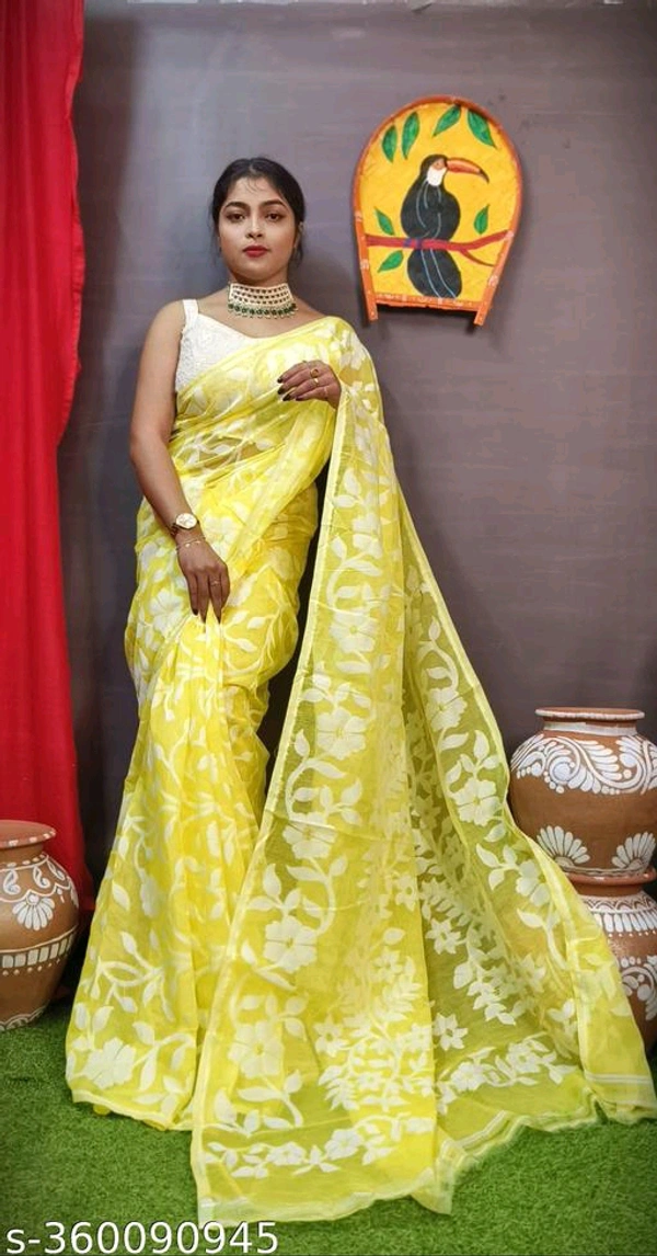 Floral Desine Soft Dhakai Jamdani Saree-MH07 - 5