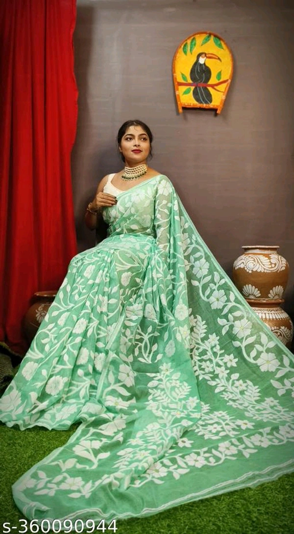 Floral Desine Soft Dhakai Jamdani Saree-MH07 - 6