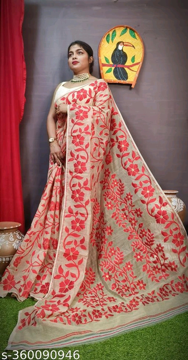 Floral Desine Soft Dhakai Jamdani Saree-MH08 - 1