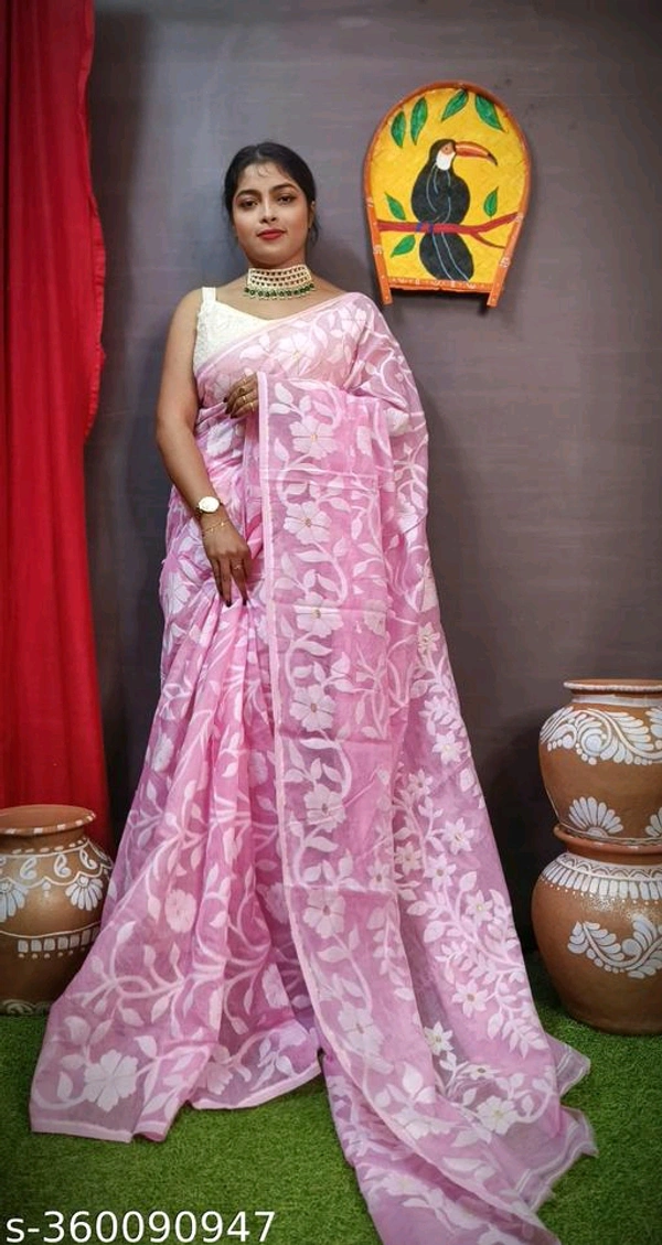 Floral Desine Soft Dhakai Jamdani Saree-MH08 - 2