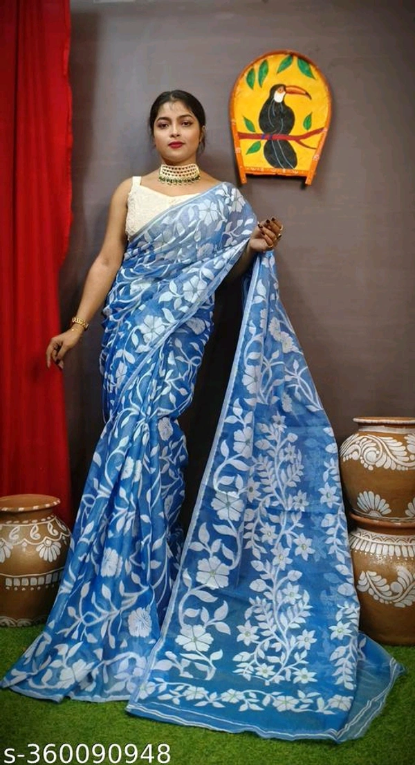 Floral Desine Soft Dhakai Jamdani Saree-MH08 - 3