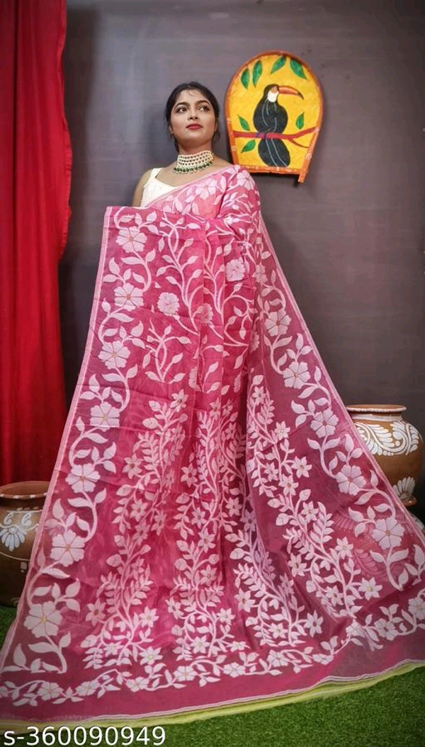 Floral Desine Soft Dhakai Jamdani Saree-MH08 - 4
