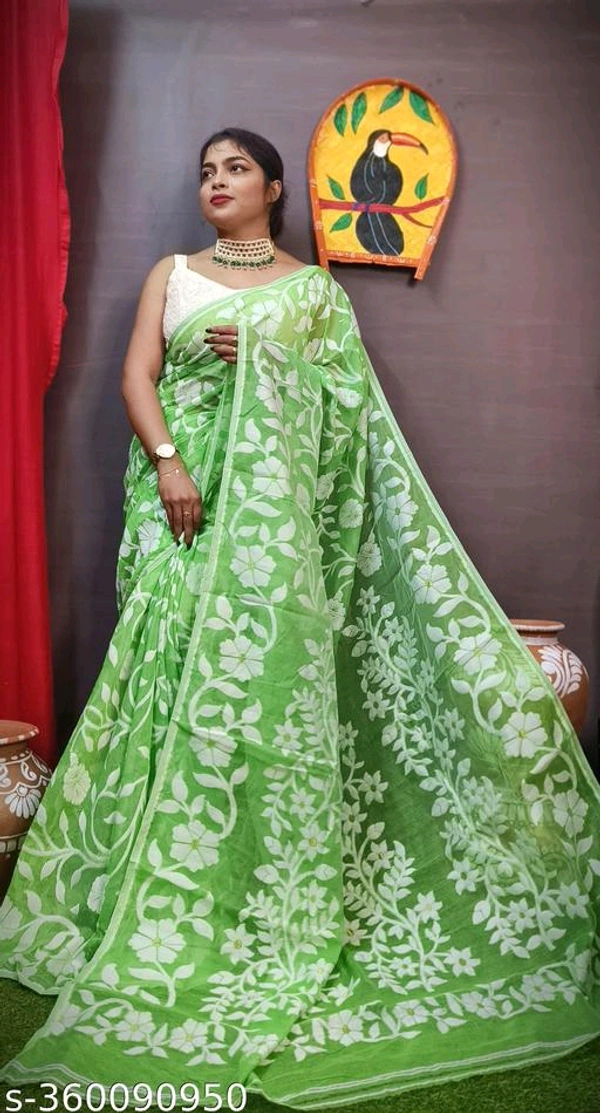 Floral Desine Soft Dhakai Jamdani Saree-MH08 - 5