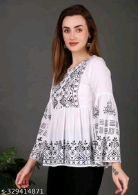 Printed Round Neck Women Top - MH01 - 1, M