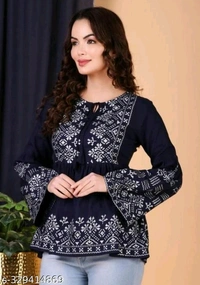 Printed Round Neck Women Top - MH01 - 1, M