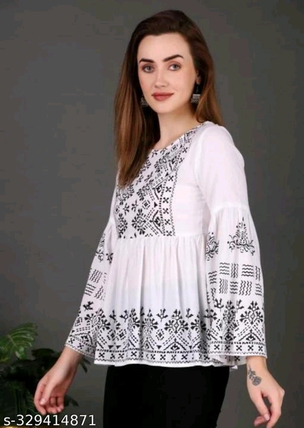 Printed Round Neck Women Top - MH01 - 2, XXL