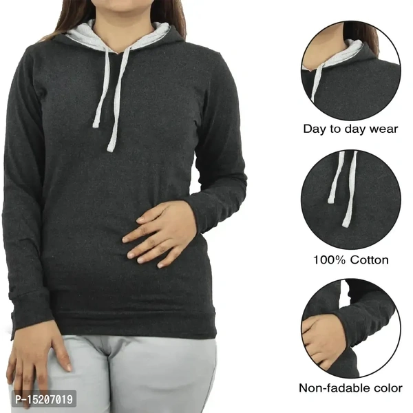 Ayvina Women's Full Sleeve Hooded Neck T Shirt BB-06GR - 6, XL