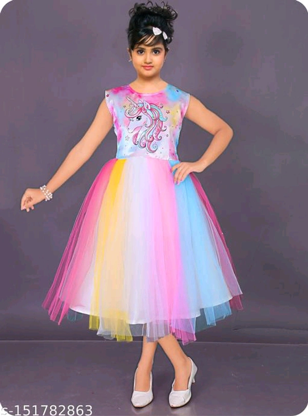 Girls Net Frock Unicorn Dress - MH04 - 4-5