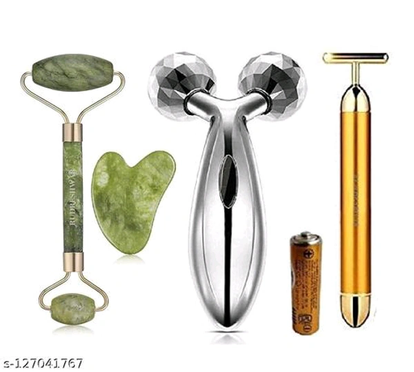 T-Shape Gold Energy Beauty Bar Electric Vibration Facial Massage Roller BB-49MH