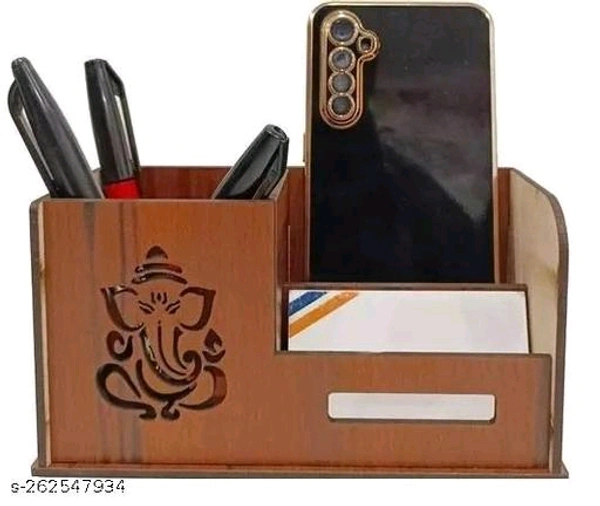 Wooden Pen Stand With Visiting Card & Mobile Holder-dy54mh