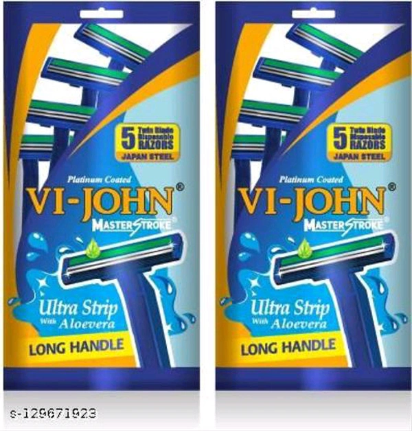 VI-JOHN Master Stroke Twin Blade Shaving Razors With Lubricating Aloe Vera Strip Pack 10 (Pack of 10)BB-30MHBRC-0752