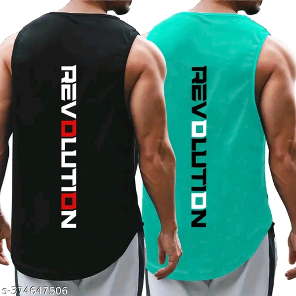 Jump Cuts Mens Printed Round Neck Sleeveless Black and Green Polyester Sports Vest BRC-1759-dy28mh - 1, S