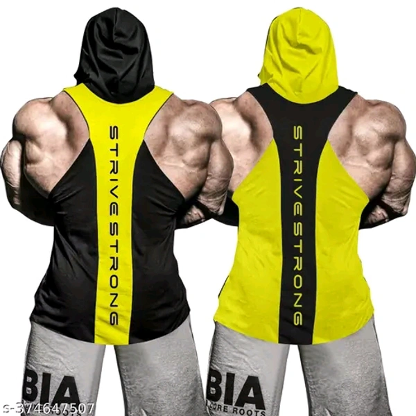 Jump Cuts Mens Printed Round Neck Sleeveless Black and Green Polyester Sports Vest BRC-1759-dy28mh - 1, S