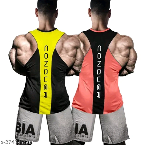 Jump Cuts Mens Printed Round Neck Sleeveless Black and Green Polyester Sports Vest BRC-1759-dy28mh - 1, S