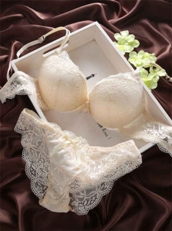 Lycra Nakshu Lingerie Set - Beige